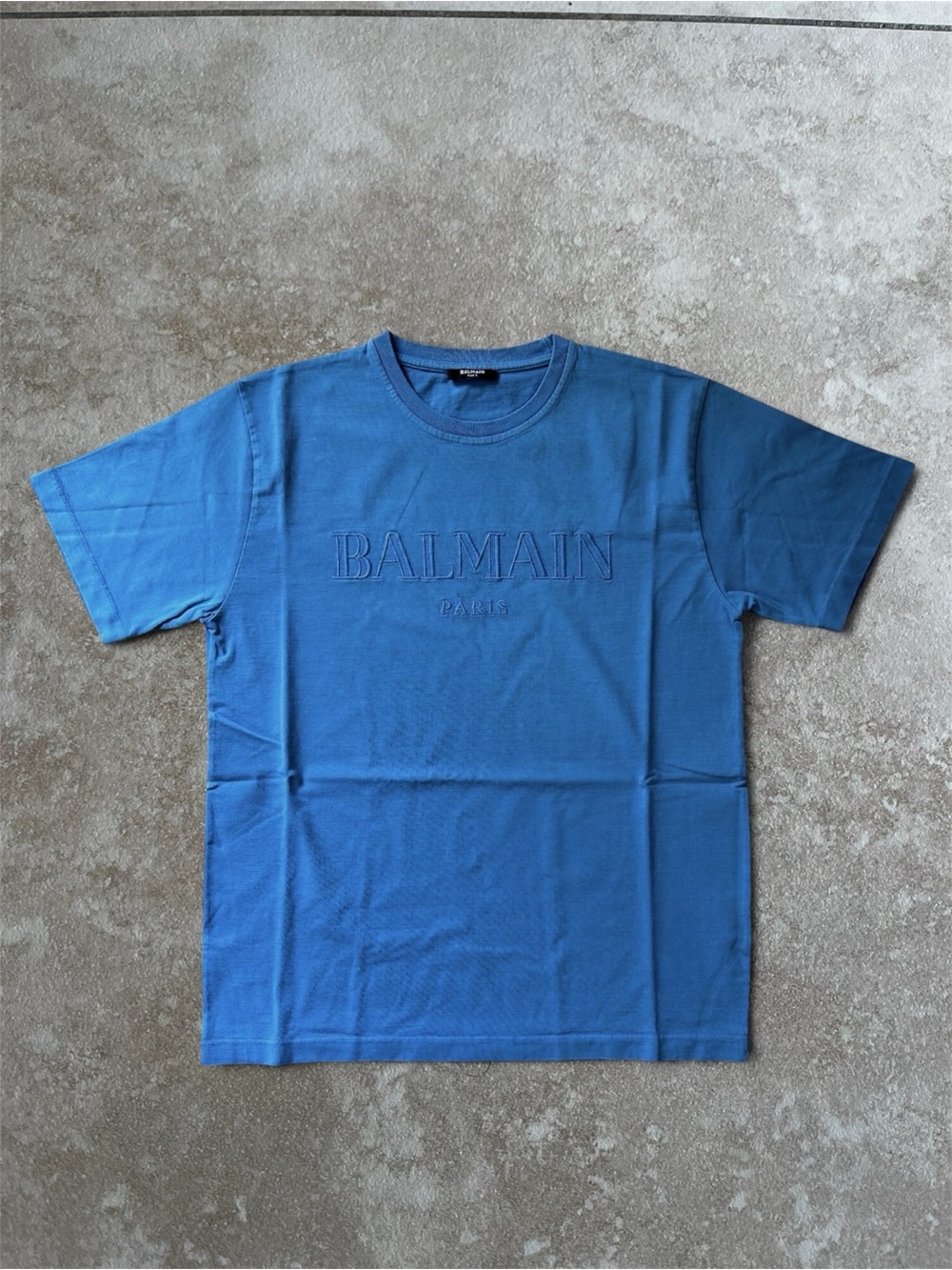 Balmain Blue Embossed Logo Short Sleeve Crewneck Tee- medium